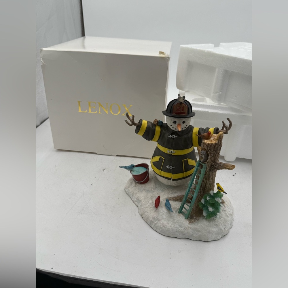 Lenox Friendly Fireman firefighter Snowman by Lynn Bywaters vintage christmas.